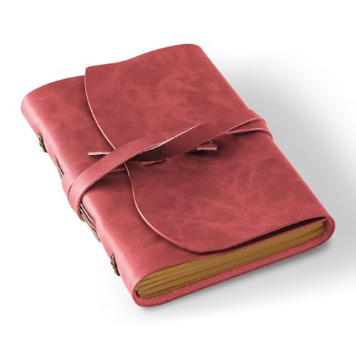 Image of RILIHO Leather Journal Notepad, Small Notebook 4.8x6.5 Inches, Mini Journal, Retro Premium Planner, Lined Diary Vintage Style, Ideal for Women and Men, Artists, Travelers, Red