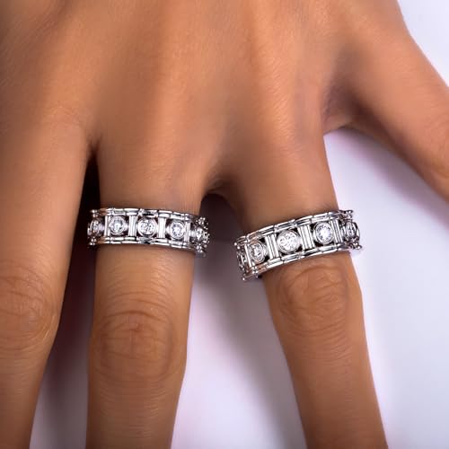 AnuClub Moissanite Wedding Ring Wedding Band D Color VVS1 925 Sterling Silver 2.5/3mm Roman Column Retro Eternity Promise Engagement Anniversary Band Ring for Men Women Couples with Certificate 6