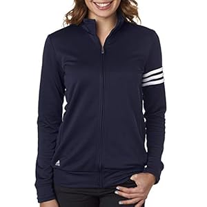 adidas Ladies’ ClimaLite 3-Stripes French Terry Full-Zip Jacket, Navy/ White, Medium