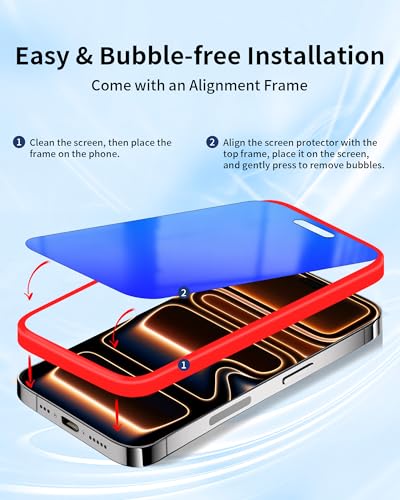 Image of 2 Pack Privacy Screen Protector for iPhone 17 Pro Max Anti-Spy Tempered Glass 17ProMax Anti Bluelight Gradient Colorful Full Coverage Easy Installation Frame Anti-Scratch (6.9 inch Blue)