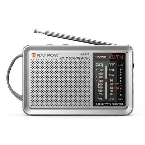 Raypow Radio de Portátil, 2 Bandas Radios de Transistor Am FM Bolsillo Portátil Funciona con 2 Pilas LR20/D, Radio de Pequeña de Bolsillo Viaje FM,Altavoz Fuerte,Uso en Interiores, Exteriores.