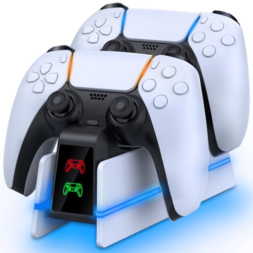 ZRZLMVP PS5 Controller Ladestation - Ladestation für PlayStation 5 Dualsense/Edge Controller, 9 RGB Licht, 2,5 Stunden Schnellladung, Intelligenter Chip, Zubehör für PS5/Slim/Pro - Schwarz-Weiß