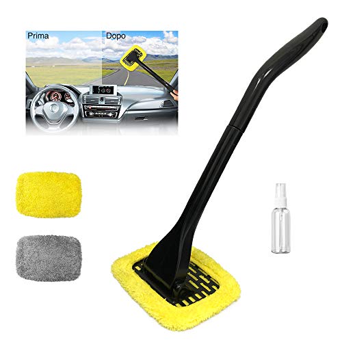 Manelord Auto Parabrezza Cleaner Parabrezza Pulitore Spazzola Antipolvere, Upgrade con 180° Kit Maniglia Girevole Include 2 pz di Microfibra Pastiglie Lavabili