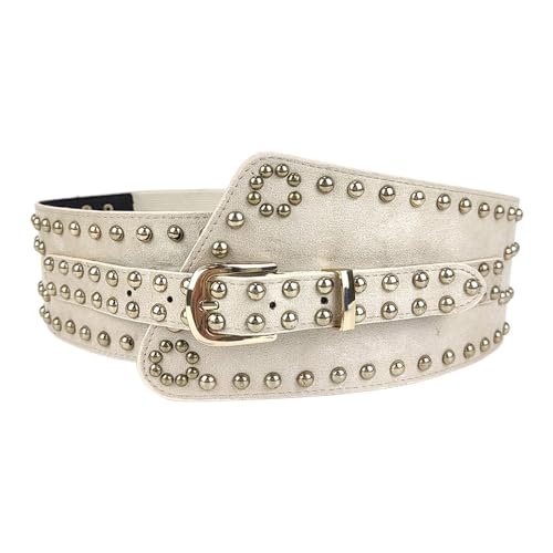 Pin Buckle Waist Belt for Women Ladies Underbust Corset Fashion Female Stretch Waist Strap with Rivet for Prom Party, Light Khaki