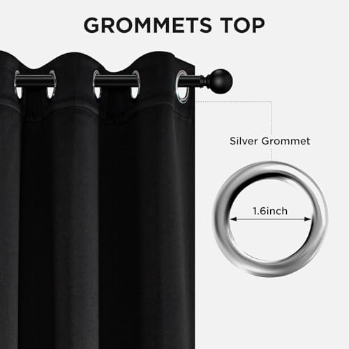 Joydeco Blackout Curtains 63 Inchs Long 52 Wide Black Out Curtains 2 Panels, Thermal Insulated Long Curtain& Drapes, Room Darkening Grommet Drapes for Living Bedroom Window (W52 x L63 Inch, Black) - 4