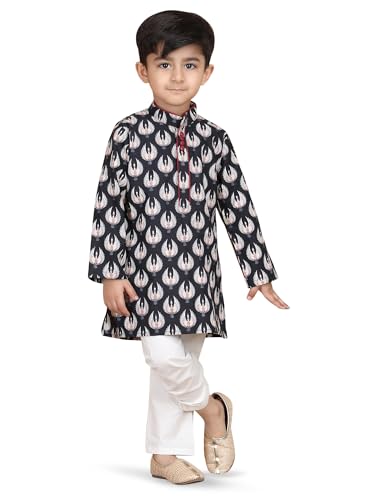 Image of POLKA TOTS Boys Cotton Ethnic Kurta Pajama Set with Attached Koti | Ethnic Motif Wear Kids Kurta Pyjama for Boys & Toddlers | Traditional Dress for Weddings & Festivals | Festive Jubba Set for Babies