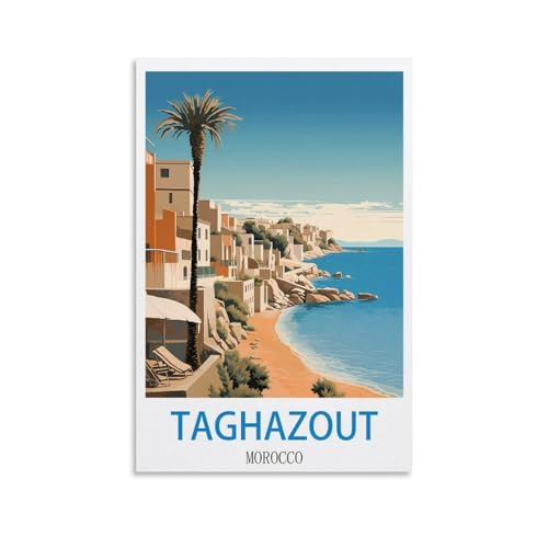 NABIQUE Taghazout - Poster de voyage vintage du Maroc - Impression sur toile - Décoration murale...