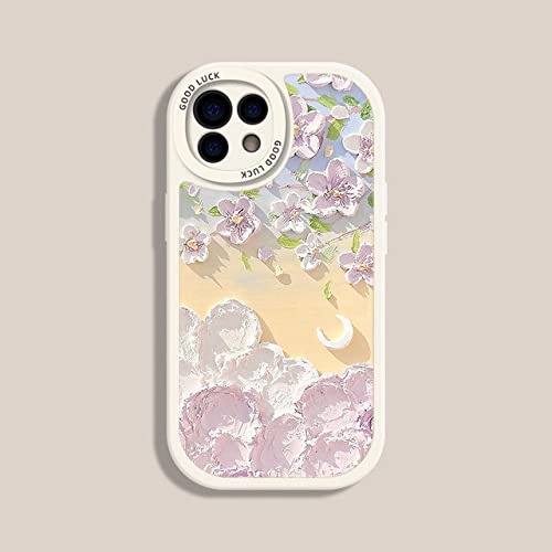 Coque en cuir antichoc pour iPhone 14 avec design floral blanc