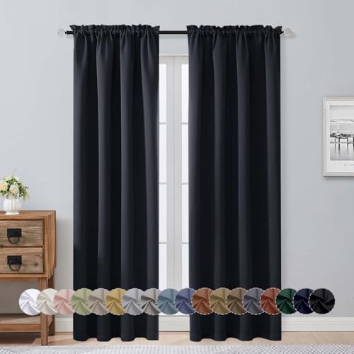 Image of Aiyufeng Halloween Black Blackout Curtains for Bedroom 84 Inch Length 2 Panels Set, Solid Thermal Insulated Privacy Living Room Window Treatment Curtains Blackout Drapes, W40 x L84 Inch, Black