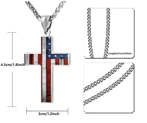 American Flag Patriotic Cross Pendant Necklace Religious Jewelry for Men2