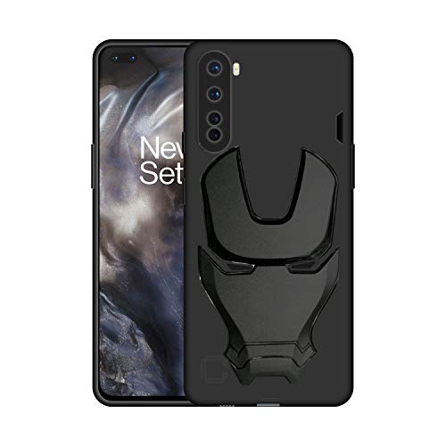 Image of COVERLY Official 3D Touch Feel Trending Real Hero Avenger Logo Mask Soft Rugged Grip Iron Man Super Power Cartoon Movie Silicone Matte Strong Back Cover for Oneplus Nord -Black