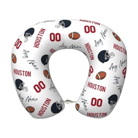 Gvekmqu Custom Football U-Shaped Pillow with Name＆Number, Customized Travel Pillow for Plane Car, Personalized Neck Pillow for Fans Men Women HOU Cover