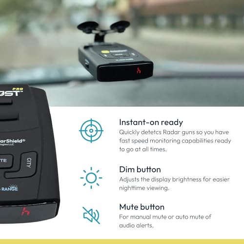 RadarShield Advanced Radar Detector for Cars, Ghost Pro Radar - Laser Detector with Long Range Detection, IVT Filtering, Laser Detection, Mute & Dim Buttons, Includes Mount & 12V Adapter, Black - Image 5