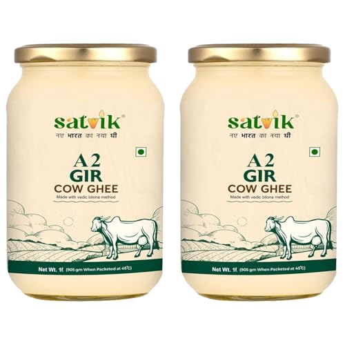 Image of SATVIK PURE GHEE A2 Gir Cow Ghee 2 Litre Churned From Vedic Bilona Method Bilona Ghee A2 Cow Desi Ghee 1 Litre (Pack of 2)