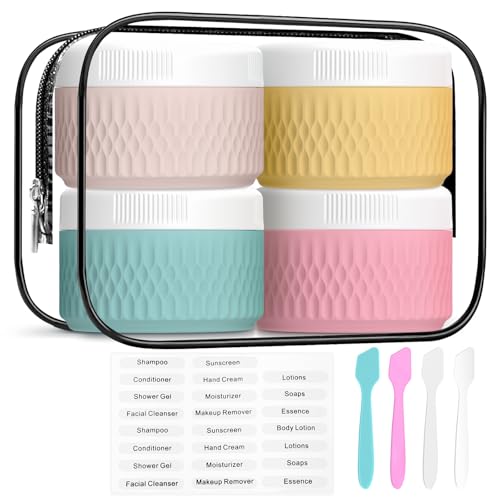 BPA Free Silicone Cream Jars - 2oz TSA Approved Travel Size Containers, Leak-proof with Lid for Cosmetic, Face, Hand, Body Glitters