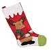 Traditional Happy Reindeer Christmas Stocking by Clever Creations | Plush Dimensional Details with Fringed Red Scarf | Green Patchwork Toe | Festive Holiday Décor | Winter Theme | Measures 19.5” Tall