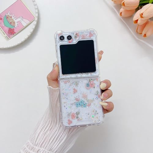 Coque Samsung Z Flip 5 Fleur Transparente à Paillettes pour Briller en Soirée et au Quotidien