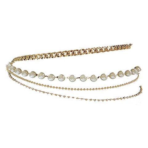 Deal Fashionista Gorgeous GOLD Tone 4 Strands Rhinestones Pearls Chain Belt Cover