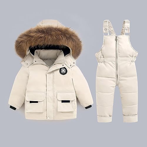 Toddler Boys Snowsuit Girls Snow Pant And Jacket Bib Winter Kids Clothes Coat Waterproof Outdoor Snowboarding Outfit (White, 3-4 Years)2