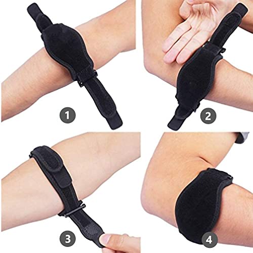 Image of DIALDRCARE Neoprene Elbow Brace For Tendonitis Pain Relief, Forearm Pain, Physical Therapy-Adjustable Elbow Strap Support With Compression Pad (Black) (2)