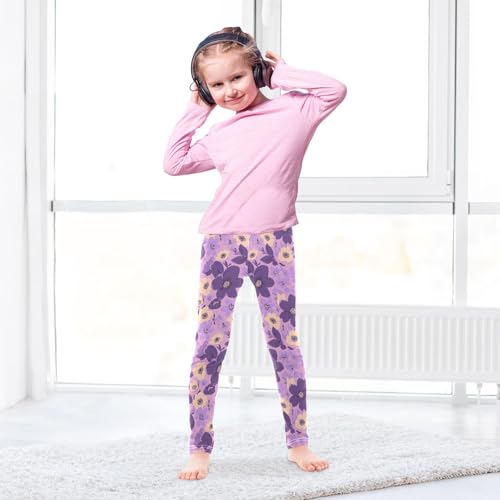 Girls' Athletic Leggings Ankle Length Yoga Dance Pants Kids Teen 4T Purple Flower4