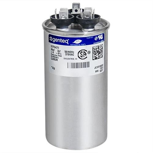 (2) Pack - GE/Genteq Z97F9472/97F9472-35 + 3 uf MFD 370 Volt VAC Genteq Replacement Round Dual Run Capacitors