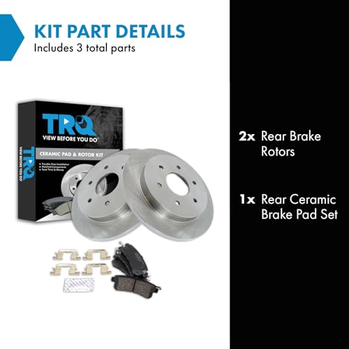 Image of TRQ Rear Brake Pad and Rotor Set Ceramic Solid Rotors Compatible with 2017-2019 Nissan Armada