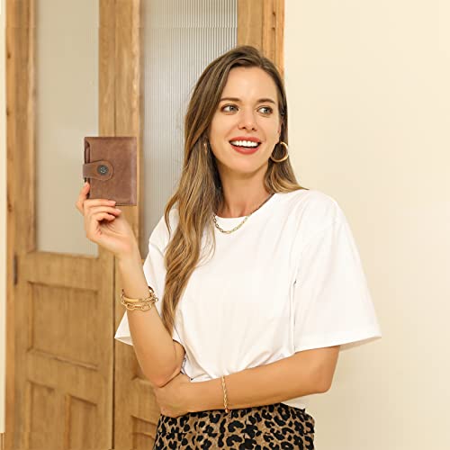 CLUCI Small Wallets for Women RFID Blocking Leather Trifold Compact Credit Card Holder with ID Window Ladies Zipper Coin Purse Two-toned Brown2