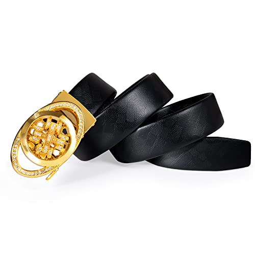 Image of Dubulle Designer Men's Belts, Ratchet Leather Sliding Buckle Dress Belt | 1 3 /8 inch(3.5cm) Genuine Leather Adjustable Strap, Automatic Ratcheting Buckles, Gift‑Boxed, Trim to Fit, for Business Casual