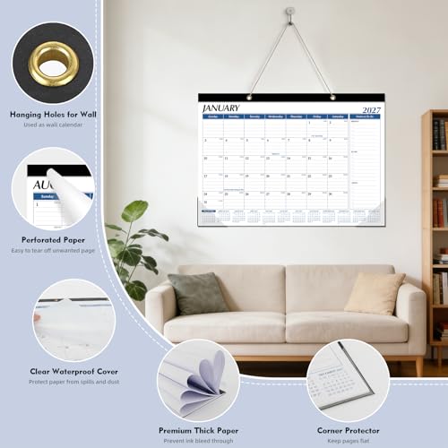 Image of Tcamp Desk Calendar 2026-2027, Large Desktop /Wall Monthly Calendar