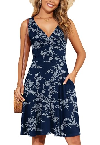 Image of WEACZZY Women's Summer Sleeveless Casual Dresses V-Neck Wrap Floral Holiday Tank Dress Flowy Beach Sundress with Pockets