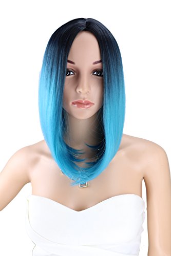 Kalyss Women's Wig Short Bob Dark Root Wig Women's Fashion Top Quality Heat Resistant Synthetic Ombre Black to Blue Hair Wigs for Women