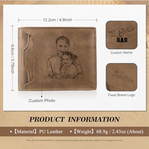 Father's Day Gifts Personalized Photo Wallet for Men Father Day Gifts from Daughter Custom Name Wallet for Dad Mens Wallet Birthday Gifts for Father Husband Grandfather (DAD-2 names)3