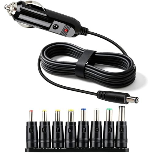 12V 5A Chargeur Allume‑Cigare Universel avec 8 Connecteurs, Prise DC 5,5 x 2,1 mm pour Lecteur DVD, GPS, Routeurs, Haut‑Parleurs, Ventilateurs, Caméras,...