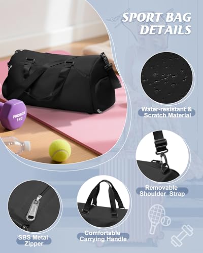 Image of Gym Bag for Women with Shoe Compartment Lightweight Travel Duffle Bags Carry on Bag Overnight Weekender Duffel Bag with Wet Pocket Personal Item Travel Bag Tote Bag Workout Dance Bag Black