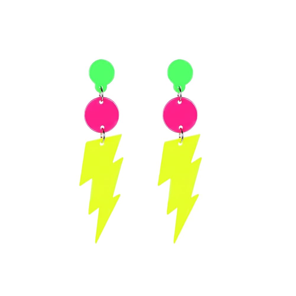 RUIZHEN 80s Neon Earrings Halloween Lightning Earrings Retro Acrylic Drop Dangle for Women 80's Party