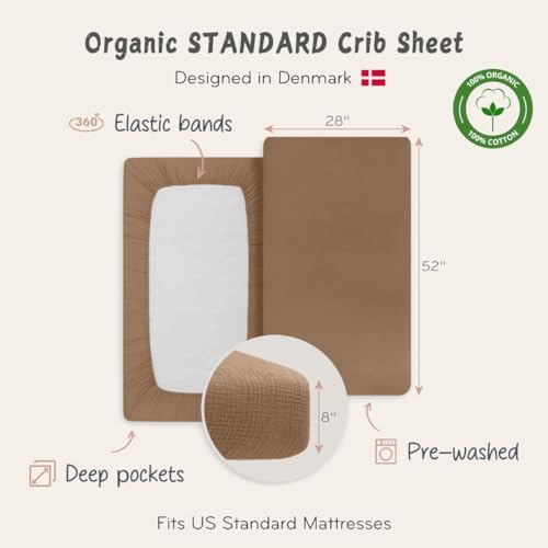Image of Crib Sheets - Organic Cotton Muslin Fitted Crib Sheet - Standard Size for Baby Boy and Baby Girl 28 inch x 52 inch Ultra-Soft and Breathable. (Natural)