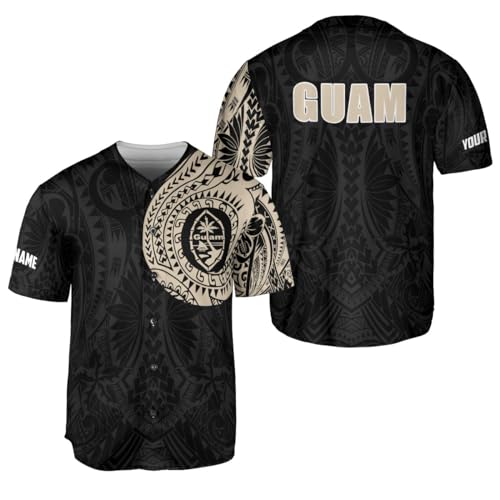 Personalized Guam Baseball Jersey Shirt, Guam Flag Jersey Gifts Guahan, Guam Islander Pride Shirts for Men & Women (Polyester, BJ417)