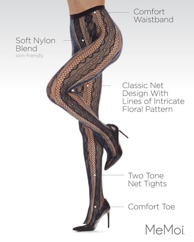 Image of MeMoi Women's Linear Floral Netted Nylon Tights