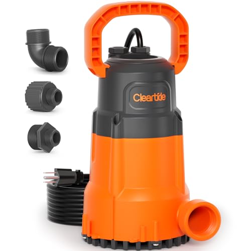 Cleartide Submersible Sump Pump, 1/2 HP Utility Water Pump for Pool Draining, Hot Tub, Basement, Electric Drain Pump Handles 3/8' Solids, 10 FT Cord