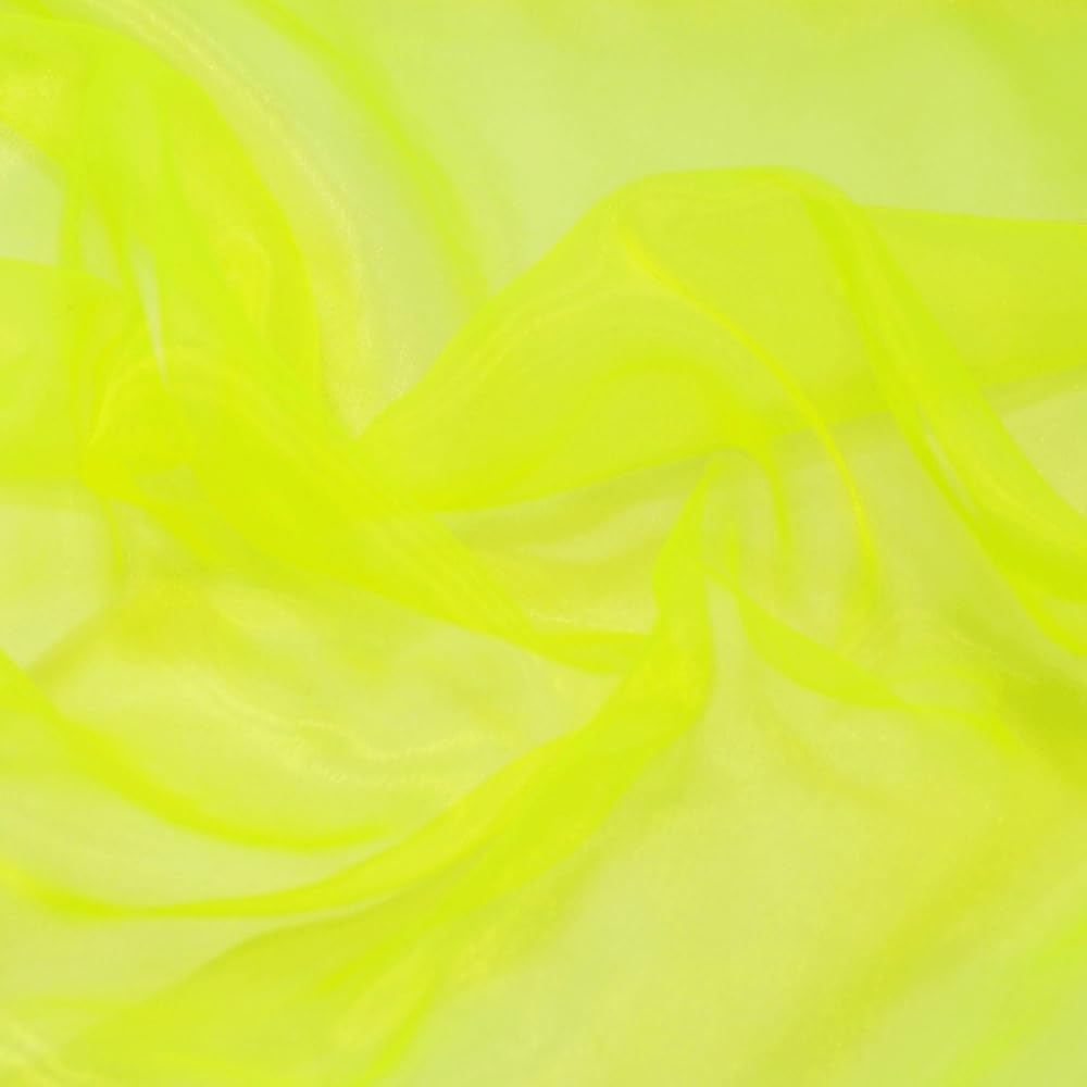 Oh Sew Crafty Limited Flo Yellow Organza Fabric Sheer Voile Drape Curtain Wedding Fabric 150Cm Wide (Sold Per Metre) (Flo Yellow)
