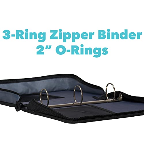Case-It The Classic Zipper Binder - 2 Inch O-Rings - Multiple Pockets - 800 Sheet Capacity - Comes With Shoulder Strap - Blue D-251 #TOP2