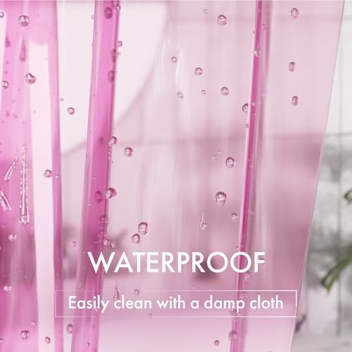 Image of AmazerBath 72x78 Long Shower Curtain Liner, Clear Pink Plastic Shower Liner, Waterproof PEVA Shower Liners, Cute Lightweight Shower Curtains for Bathroom with 3 Magnets & 12 Rustproof Grommets