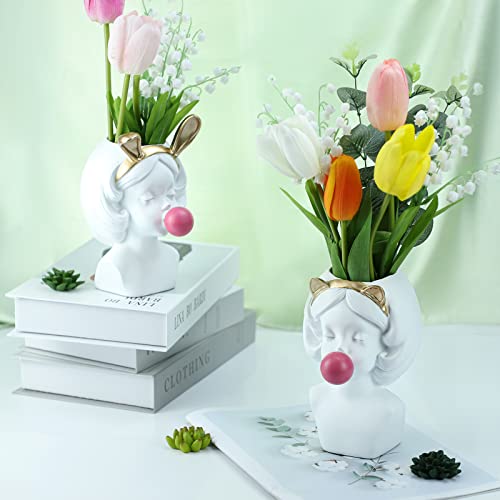 Blowing Bubbles Girl Creative Vase Ornaments Dried Flower Vase Succulent Planting Pots Makeup Brush Holder Home Living Room Table Art Statue #TOP4