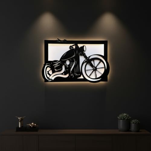 Image of METSY Metal Bike Wall Art with backlit | Bike Lover Gifts | Wall Decor | Home Decoration Wall Hangings(77x120) Cm