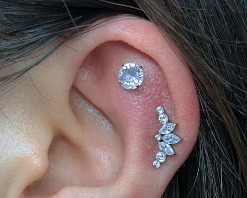 Flat Back Earrings Tragus Piercing Jewelry Hypoallergenic F136 Titanium Studs for Conch Cartilage Women Helix Men Internally Threaded Earrings Cubic Zirconia2