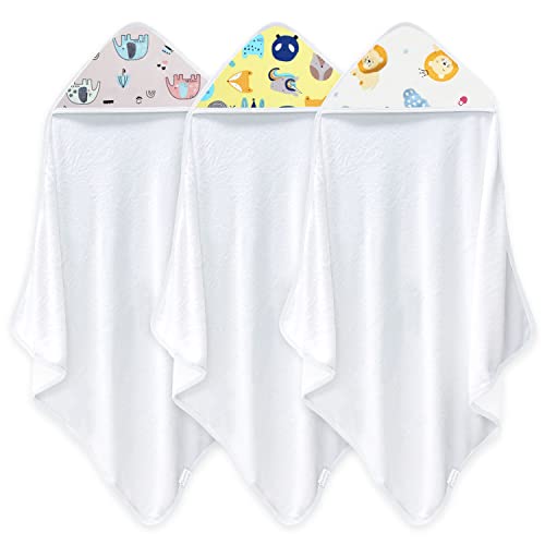 Image of SWEET DOLPHIN Hooded Baby Bath Towels - for Babies, Infants, Toddlers,30x30 Inch(Pack of 3), Unicorn, Elephant, Lion