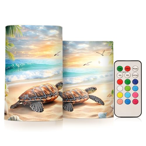 ALAZA Flameless Candles with Remote Timer,Ocean Beach Sea Turtle Battery Operated Candles Set of...