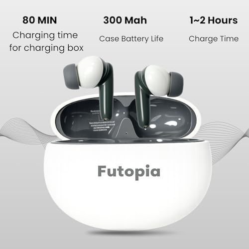 Image of Futopia Wireless Groove Bluetooth Earbuds v5.4 with Charging Case | 10mm HD Sound Drivers | Type-C Fast Charging | 4-5H Playtime | 10-15M Range | Lightweight in-Ear Headphones- White