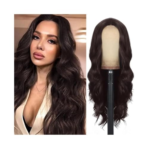 Perruque naturelle synthétique haut de gamme longue ondulée Dark brown